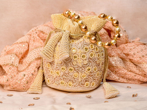 White Pearled Potli Bag