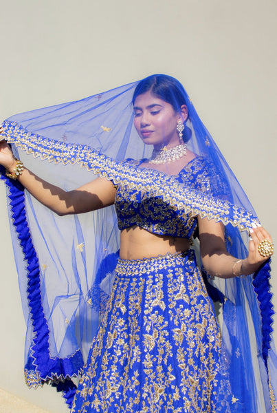 Blue lehenga choli w/ veil - modern indian brides