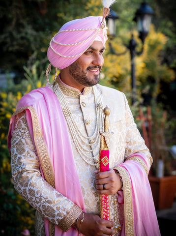 Bride Wore a Vintage, Powder-Blue Suit to Her Indian Wedding