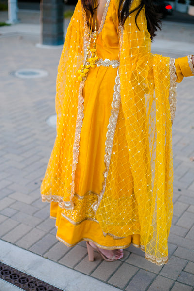 mustard yellow anarkali suit