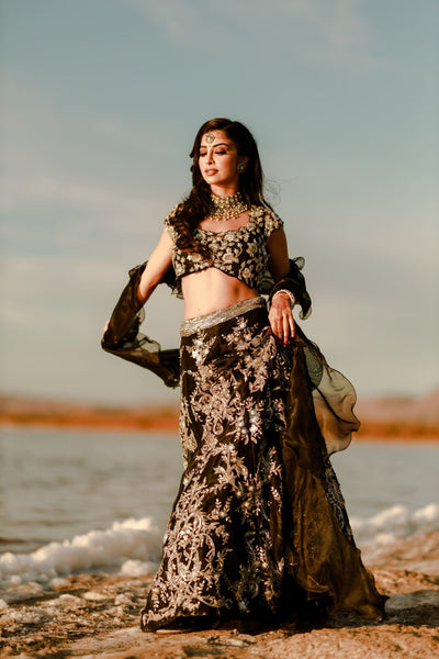 black heavy embroidery lehenga - reception lengha