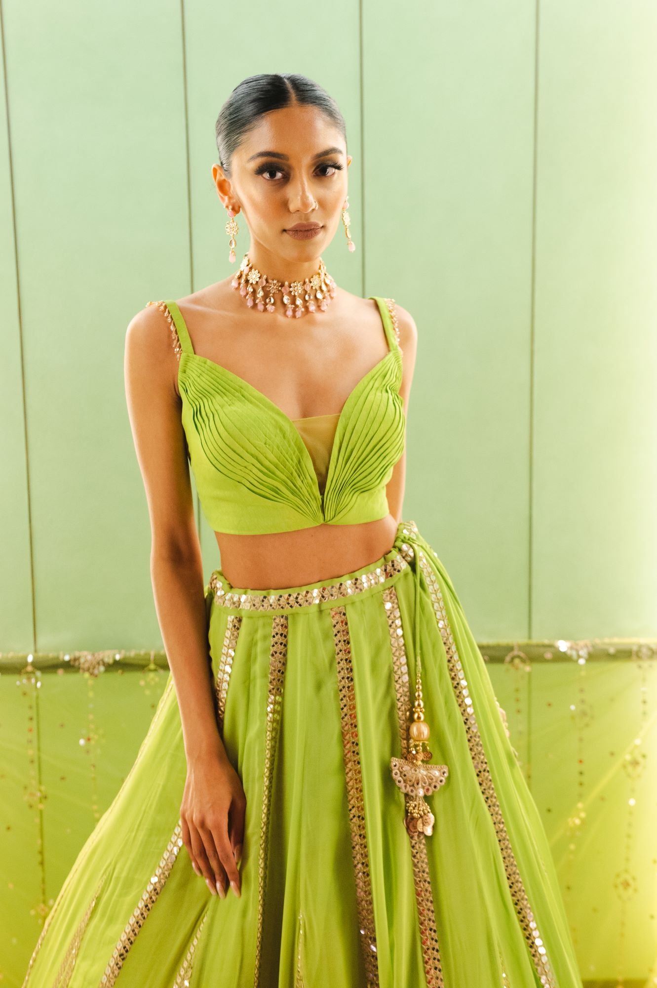 Indian Bridal Wear - Zenny Pink Gold Pastel Lehenga – B Anu Designs