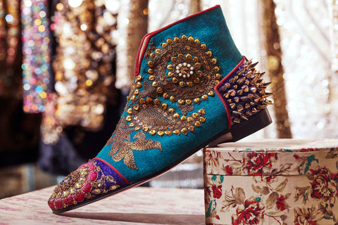 Blue embroidered bridal boots