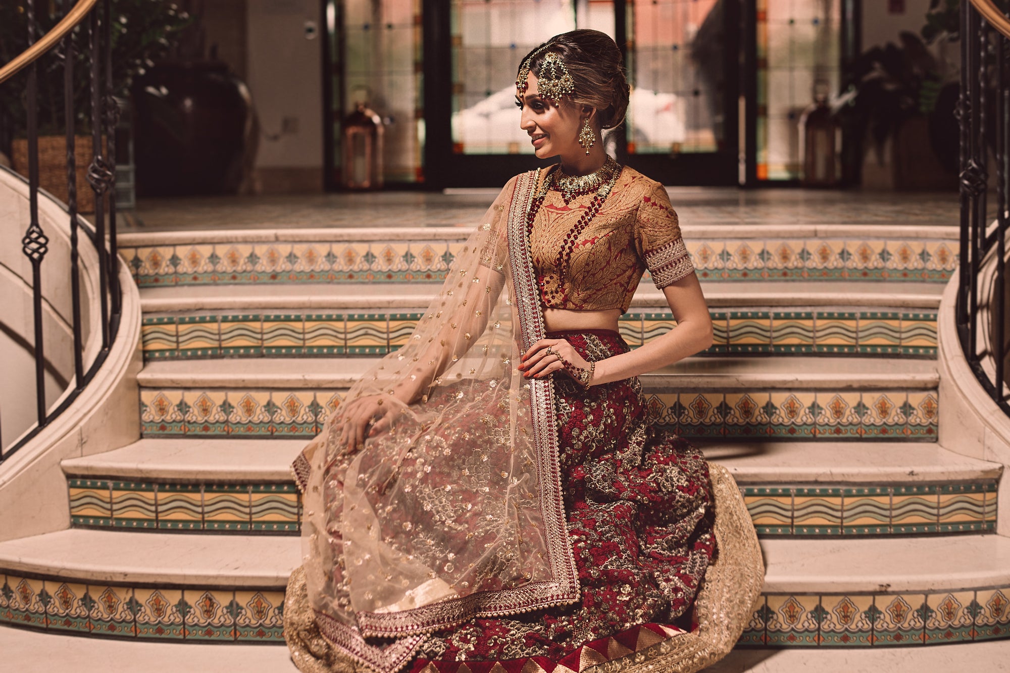 Maroon modern bridal lengha