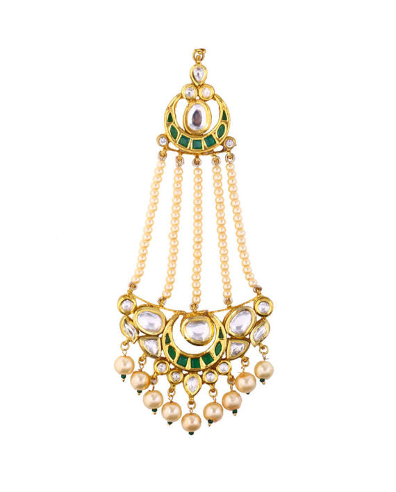 Silver Gold Plated Green Jadau Kundan Passa