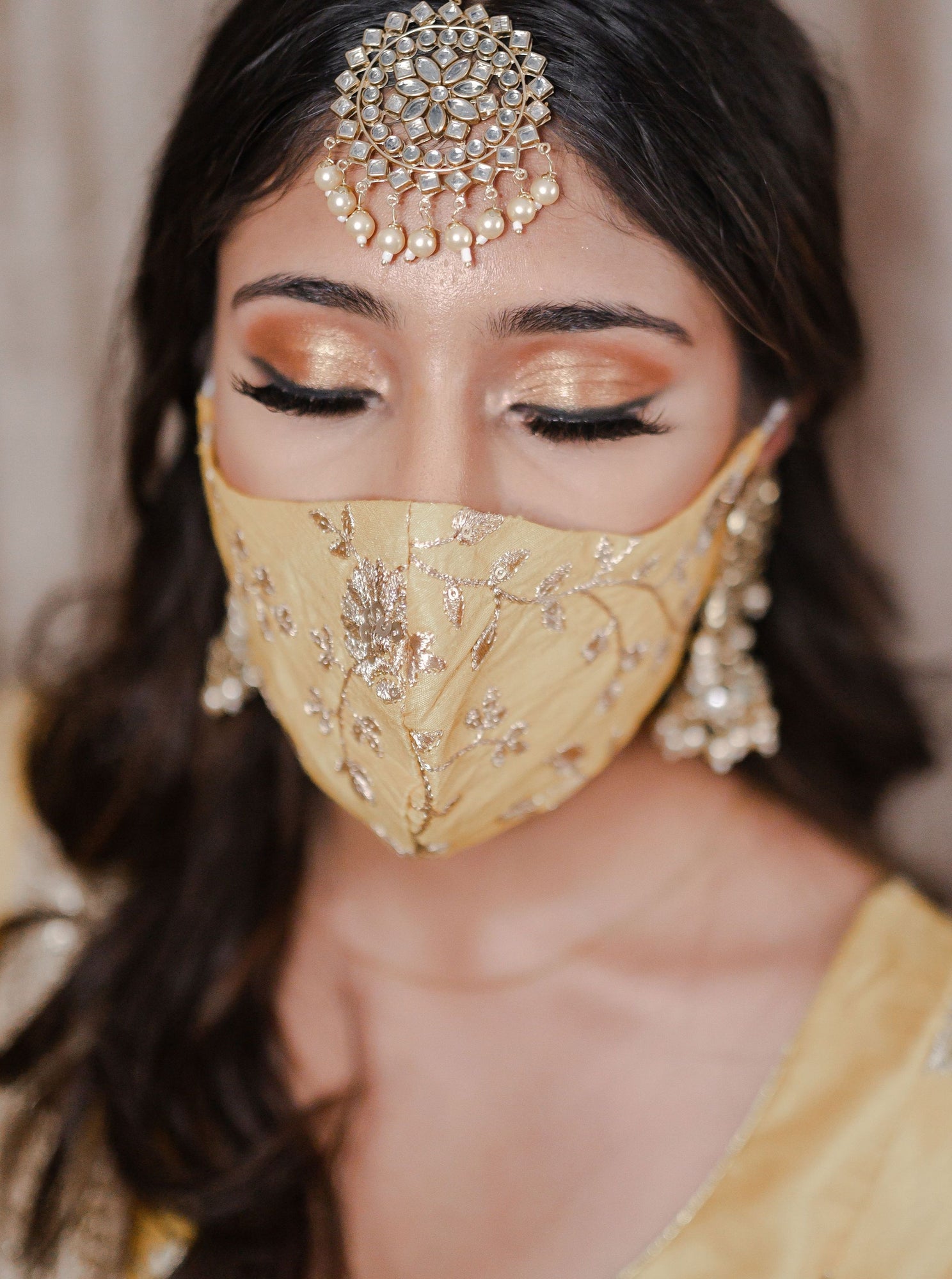 Download Indian Bridal Face Masks Yellow Gold Designer Mask Silk Fabric Banudesigns PSD Mockup Templates