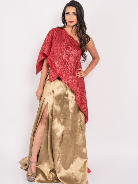 One shoulder top with skirt - Wedding guest dress india