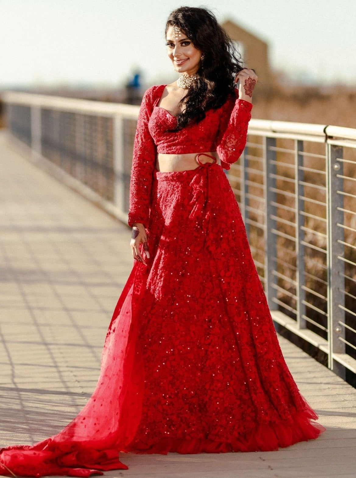 Red Lehenga: Lace & Net Monochrome Lengha for Weddings – B Anu Designs