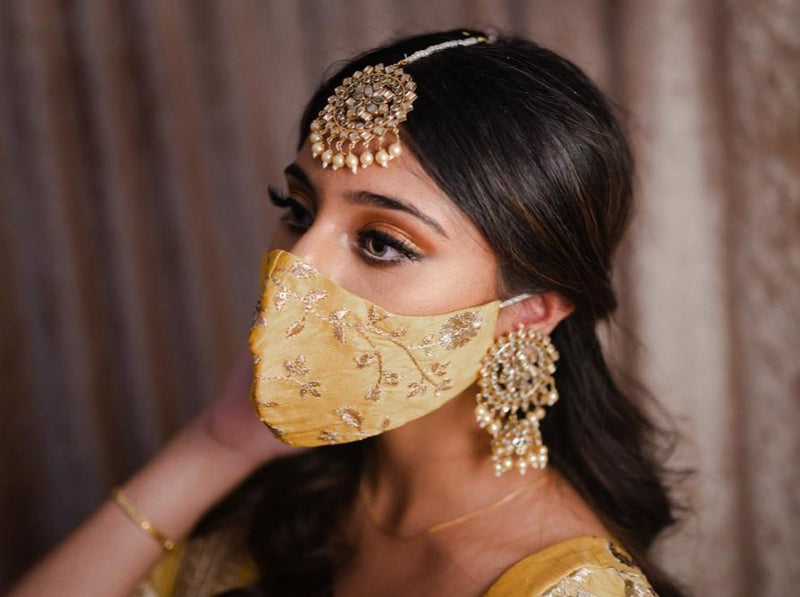 Download Indian Bridal Face Masks Yellow Gold Designer Mask Silk Fabric Banudesigns PSD Mockup Templates