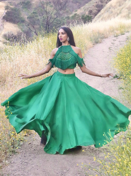 green poncho blouse lehenga