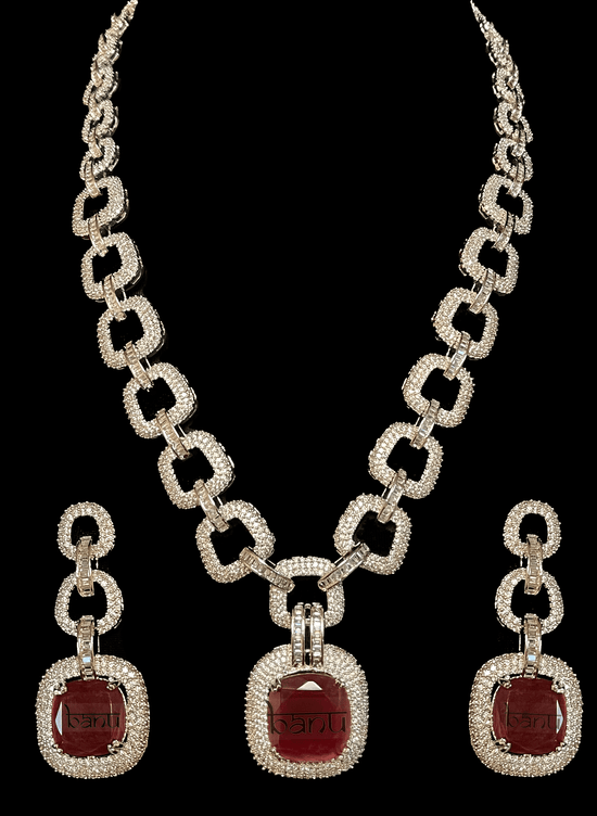 Gold Plated Ruby Necklace Neckpiece Chocker & Earring Indian Fashion  Jewellery