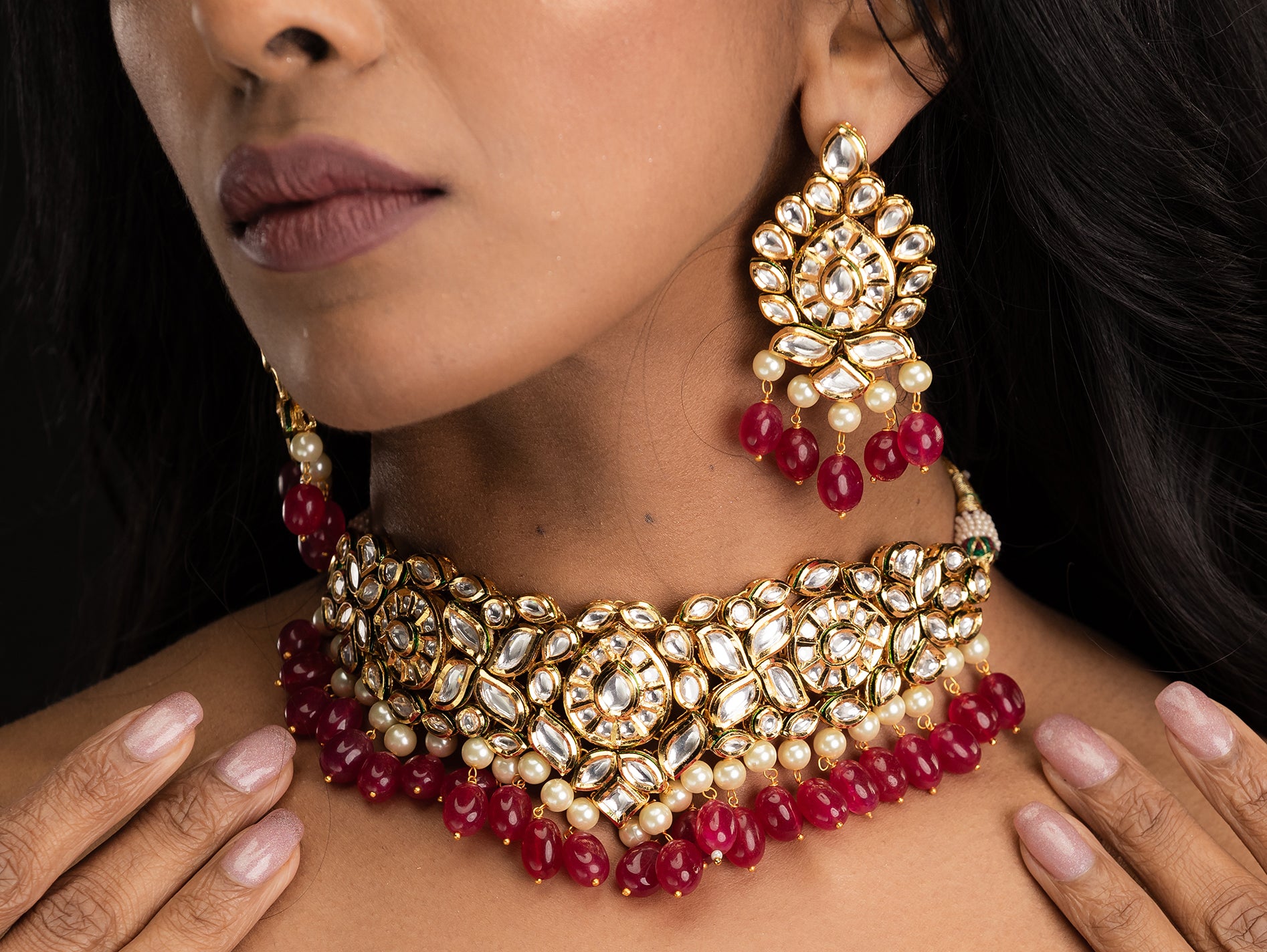 red kundan choker set