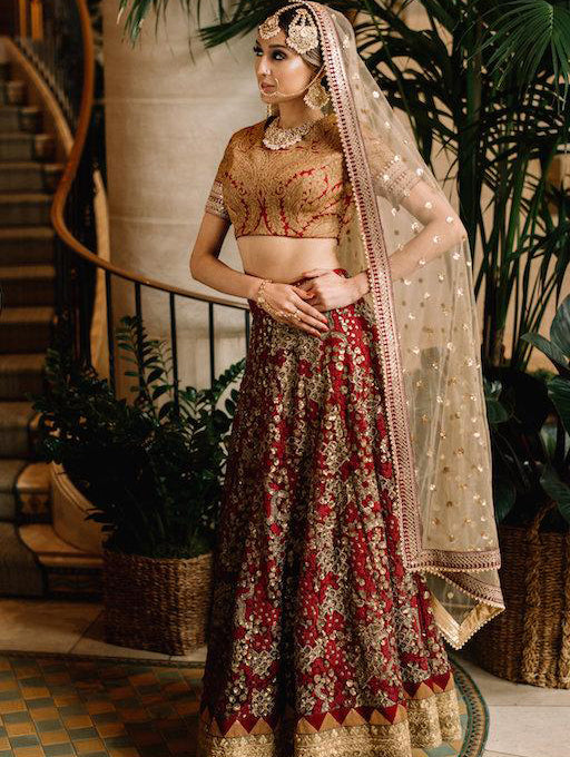 red maroon bridal lehenga