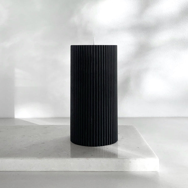 Grooved Pillar Candle in Black | Made by Candle Kiosk