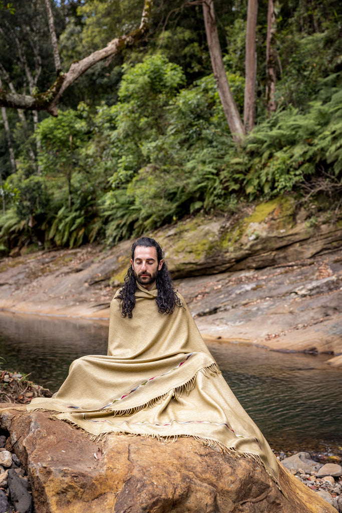 SATI Shawl Grey Handwoven Wool Meditation Prayer Scarf Blanket