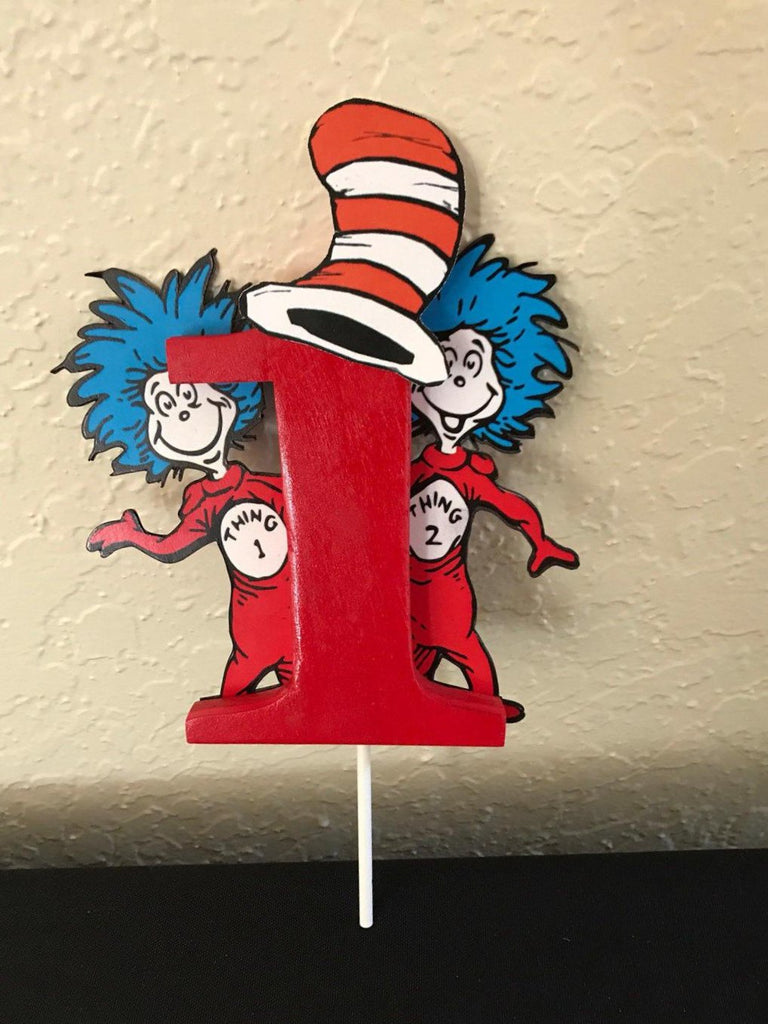 Thing 1 and 2, Dr Seuss Cake topper with wooden #1, Dr Seuss decoratio ...