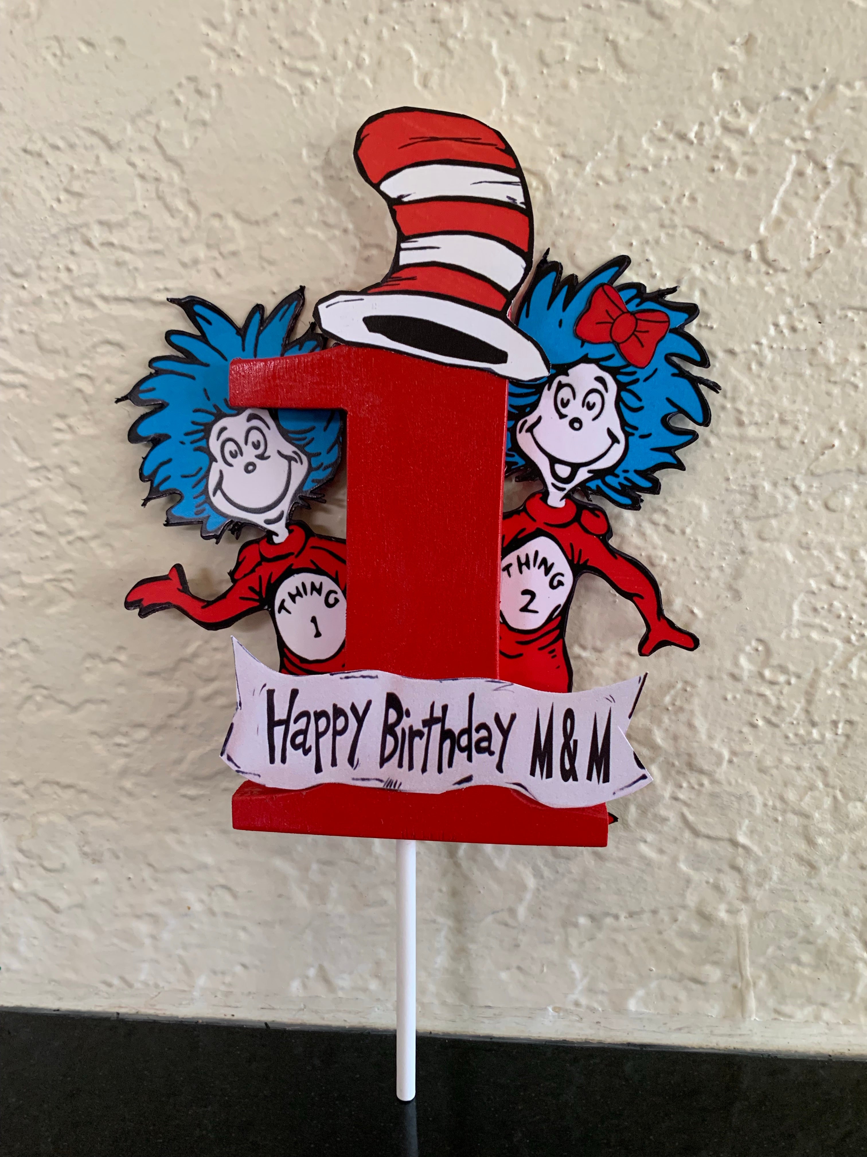 Thing 1 And 2 Dr Seuss Cake Topper With Wooden 1 Dr Seuss