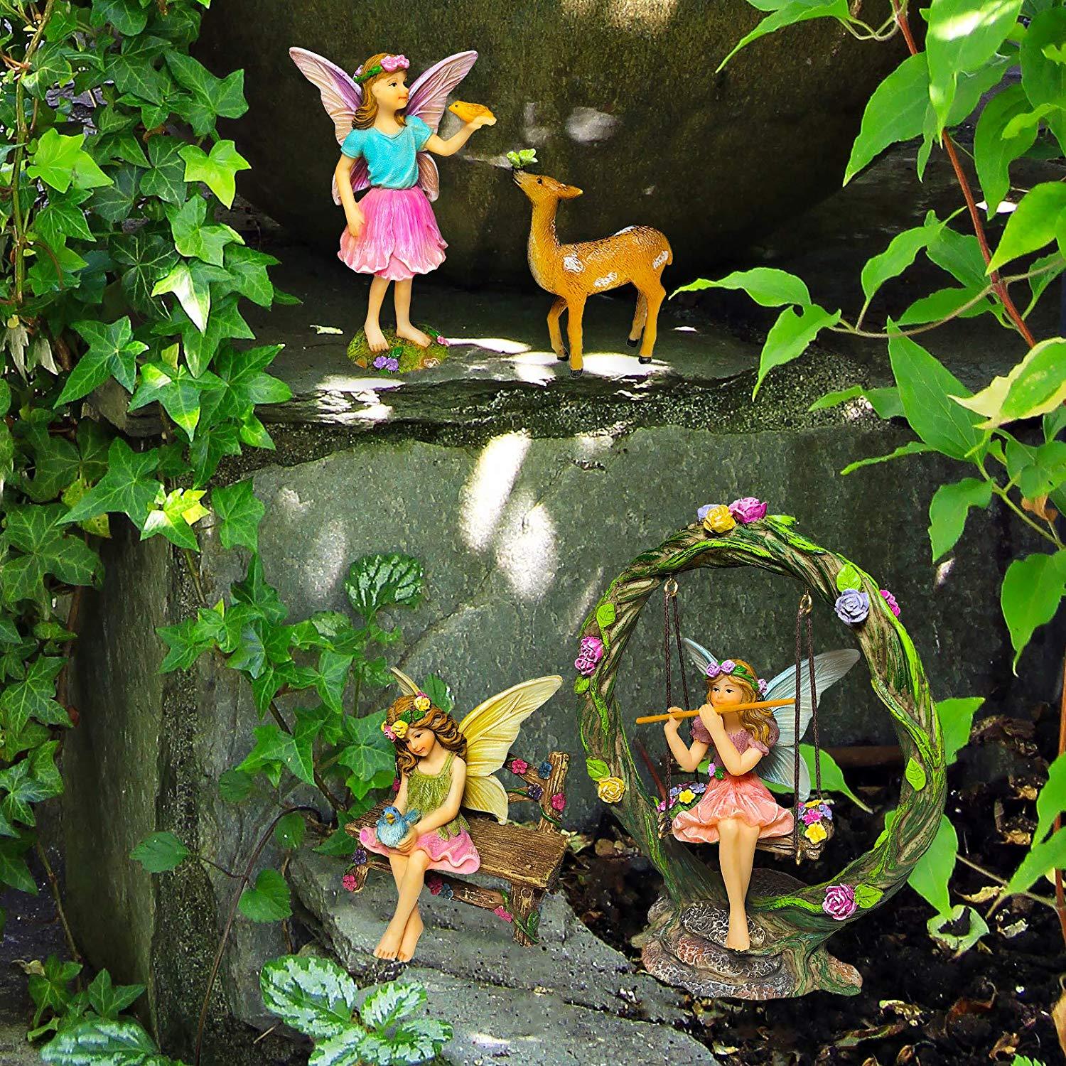 Mood Lab Fairy Garden Kit - Miniature Figurines with Accessories Swing