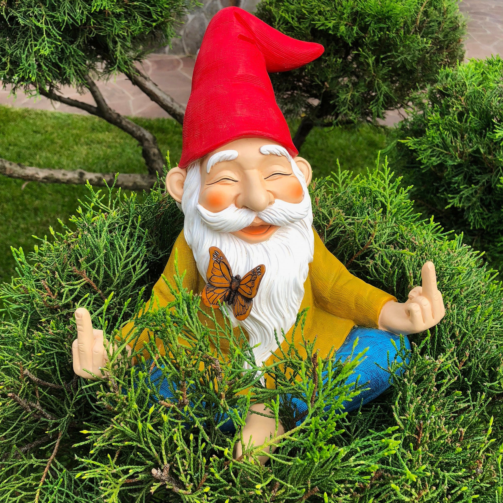 ️ Garden Zen Gnome Statue, finger Gnome 9 inch Outdoor