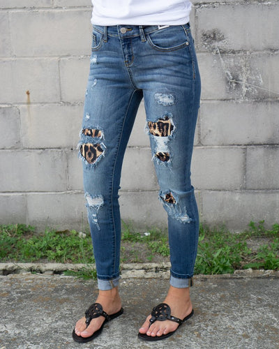 judy blue leopard patch jeans