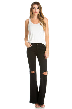 women's black jeans with knee slits