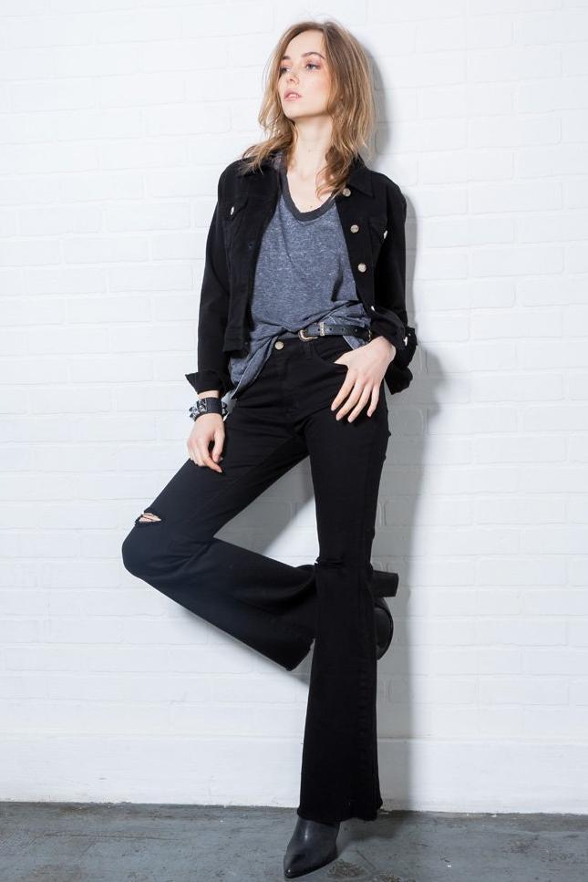 women's black jeans with knee slits