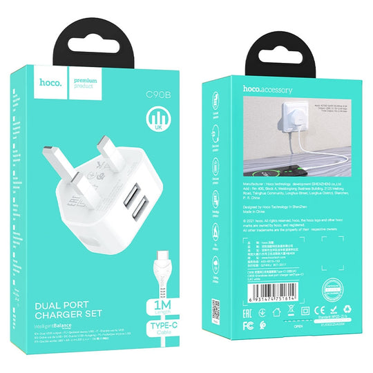 Hoco C90B Grandiose Dual Port Charger Set Type-C White Image 1