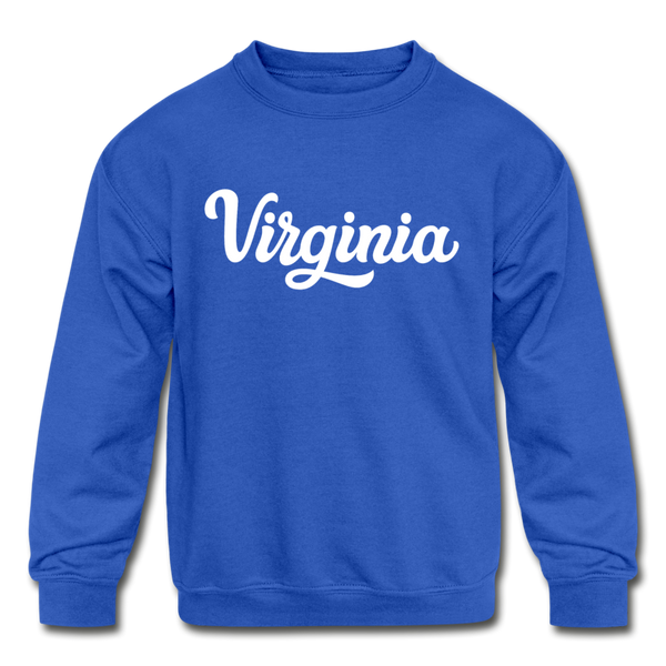 Virginia Youth Sweatshirt - Hand Lettered Youth Virginia Crewneck Sweatshirt - royal blue