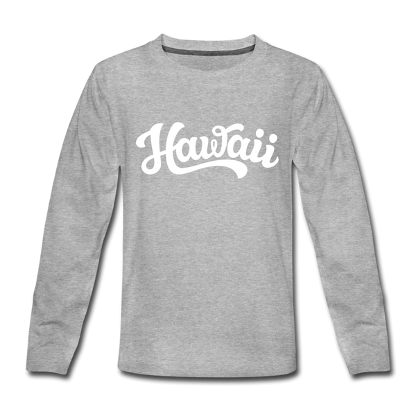 Hawaii Youth Long Sleeve Shirt - Hand Lettered Youth Long Sleeve Hawaii Tee - heather gray