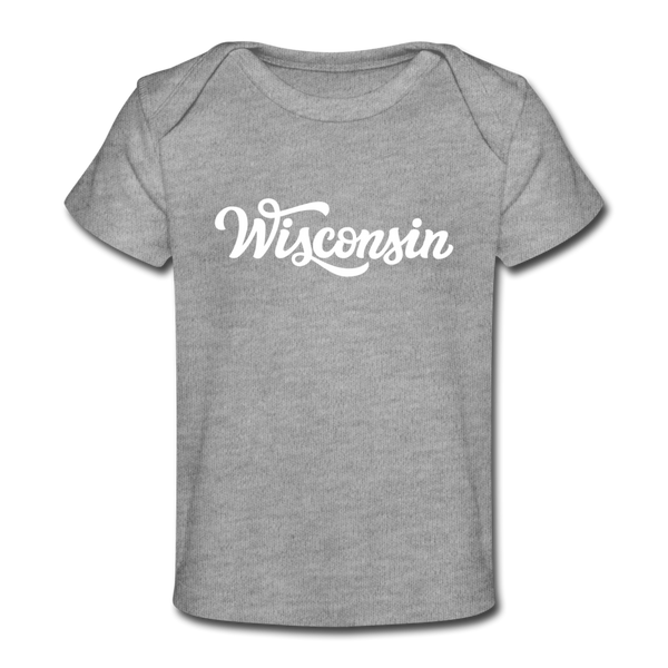 Wisconsin Baby T-Shirt - Organic Hand Lettered Wisconsin Infant T-Shirt - heather gray
