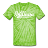 Indiana Tie-Dye T-Shirt - Hand Lettered Indiana Unsex T Shirt - spider lime green