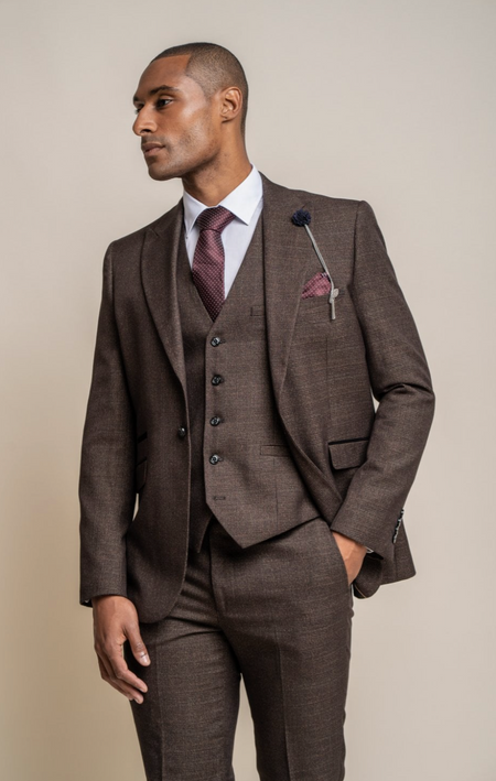 House of Cavani Caridi Olive Check Three Piece Suit - Clothing