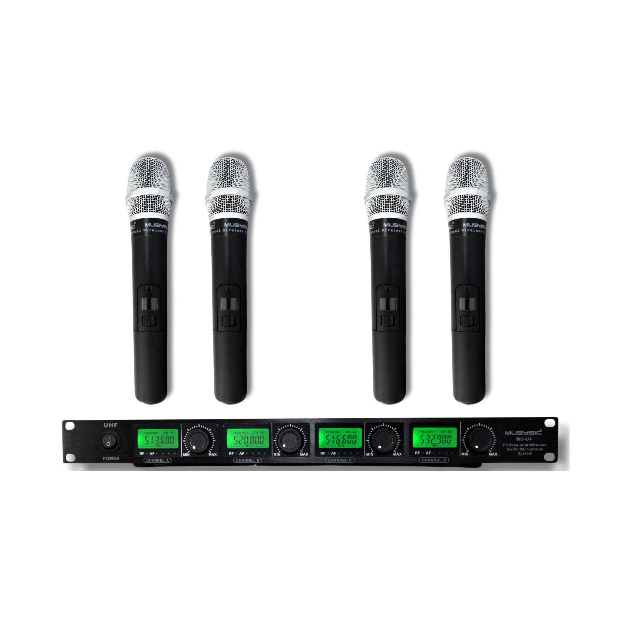 4 Channel Professional UHF Handheld Wireless Microphone System MU-U4-HH