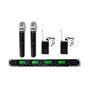 4 Channel UHF Wireless Microphone System 2pc Handheld 2pc Lapel MU-U4-HL - MUSYSIC - Lapel Microphone System