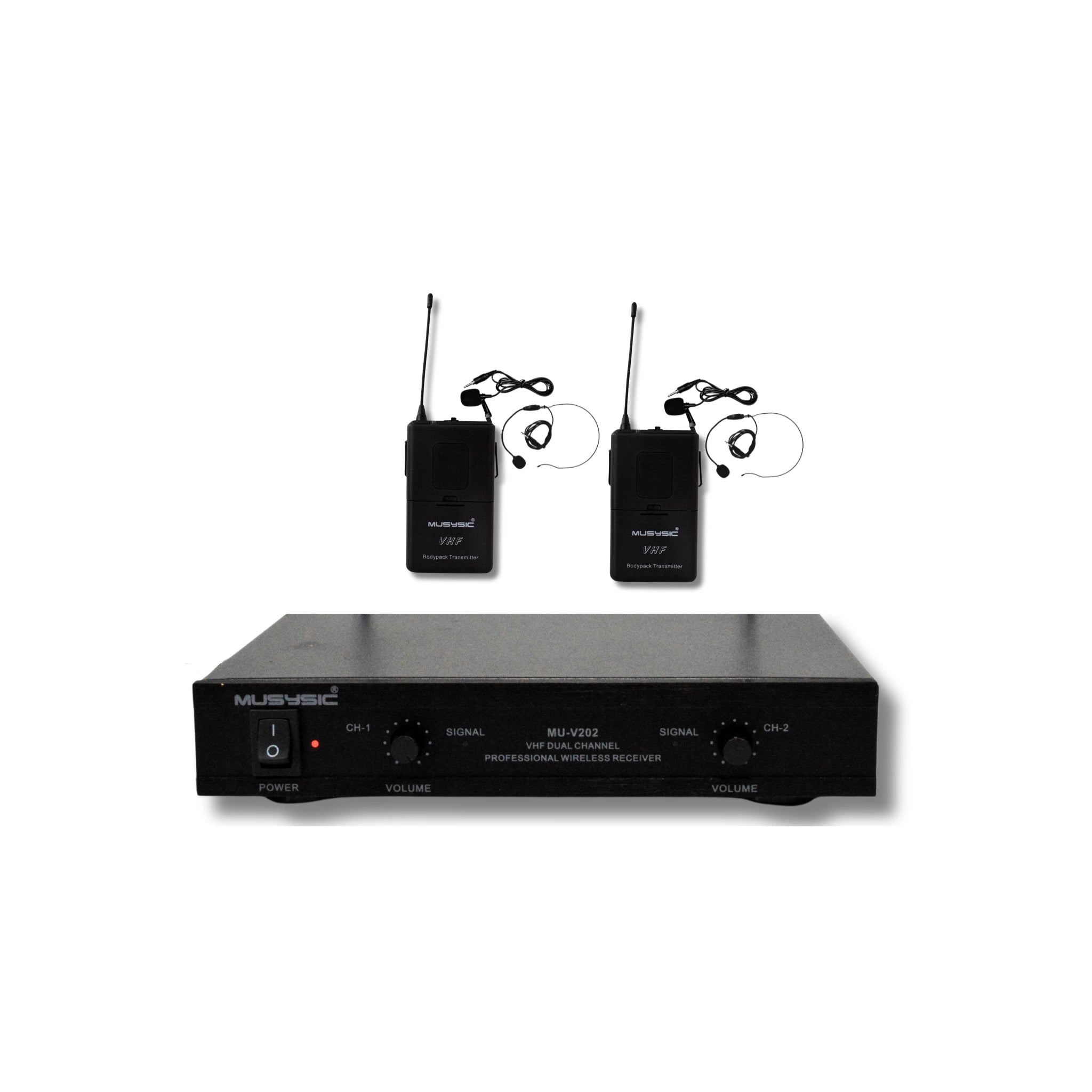 Dual Channel VHF Wireless Lapel / Lavalier / Headset Microphone System