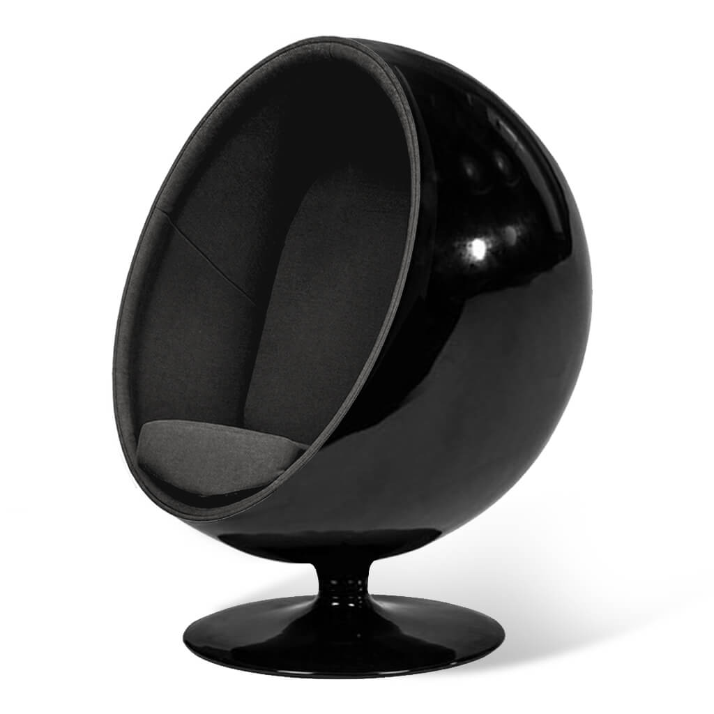 Ball Chair Boucle Wool Charcoal Grey Glossy Black