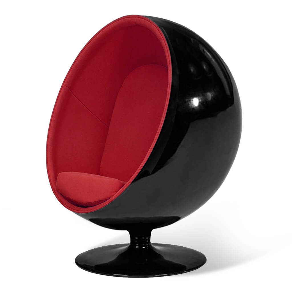 Ball Chair Boucle Wool Ruby Glossy Black