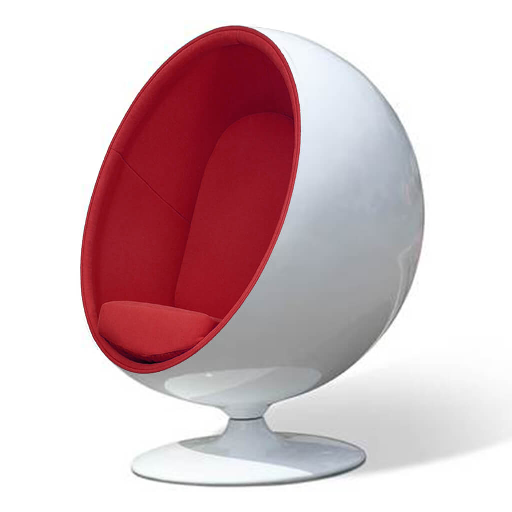 Ball Chair Boucle Wool Ruby Glossy White