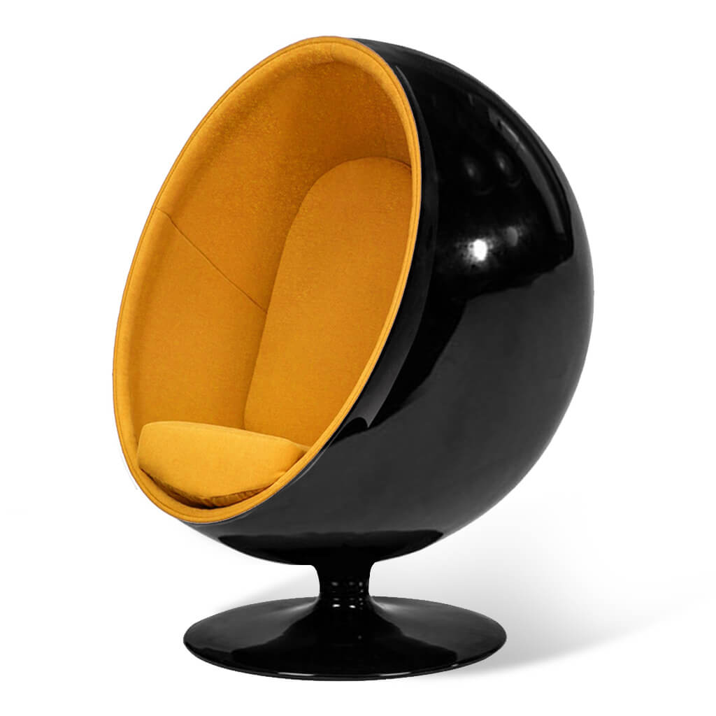 Ball Chair Boucle Wool Yellow Glossy Black