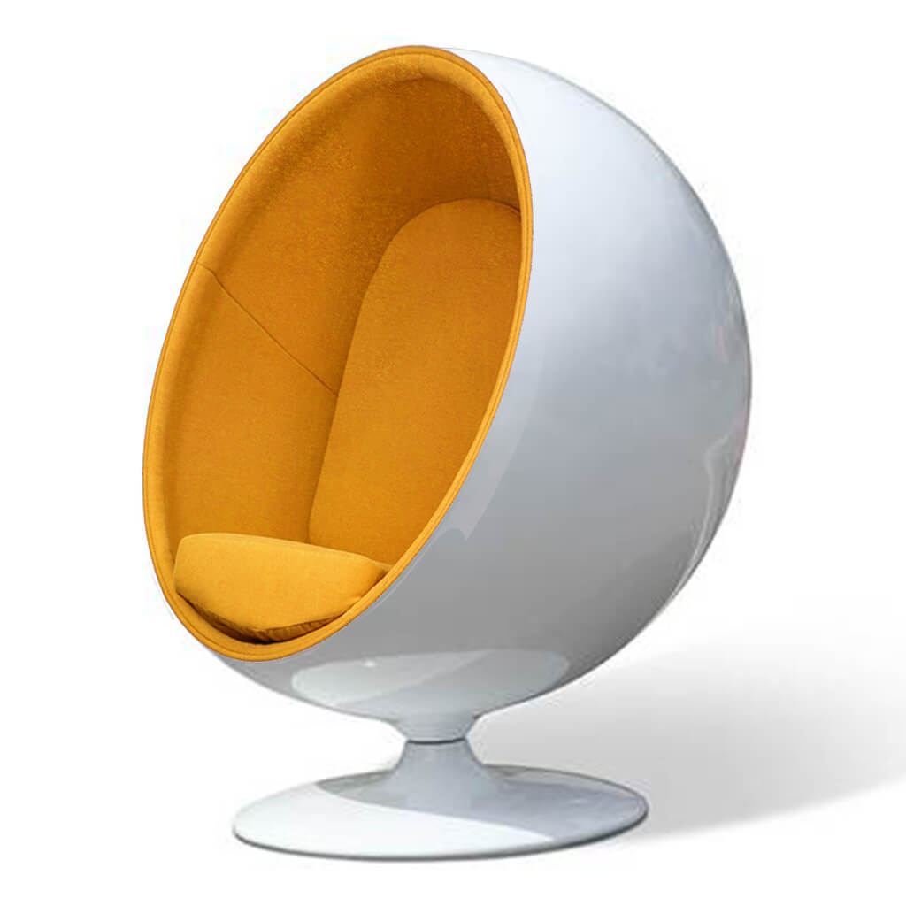 Ball Chair Boucle Wool Yellow Glossy White
