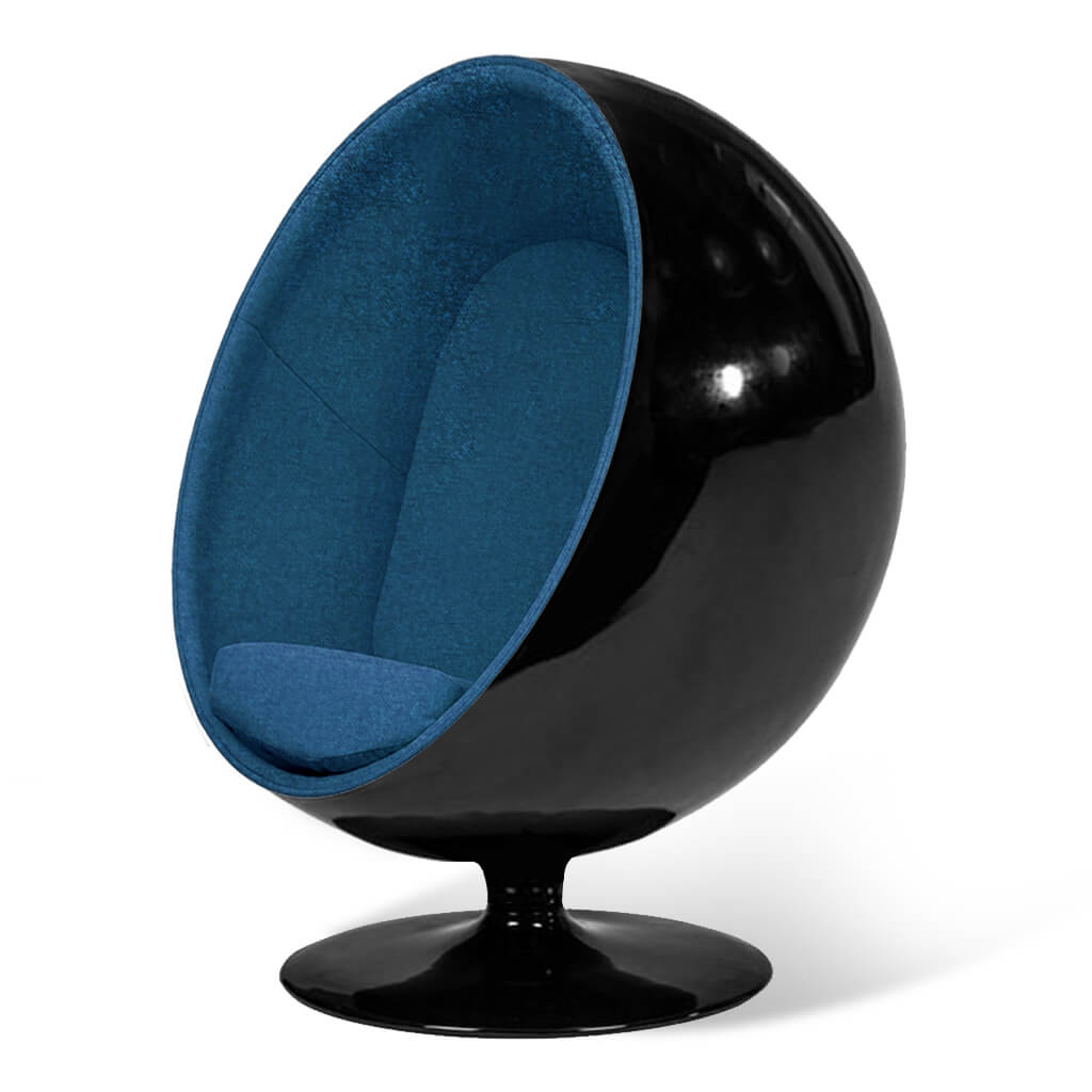 Ball Chair Boucle Wool Ocean Glossy Black