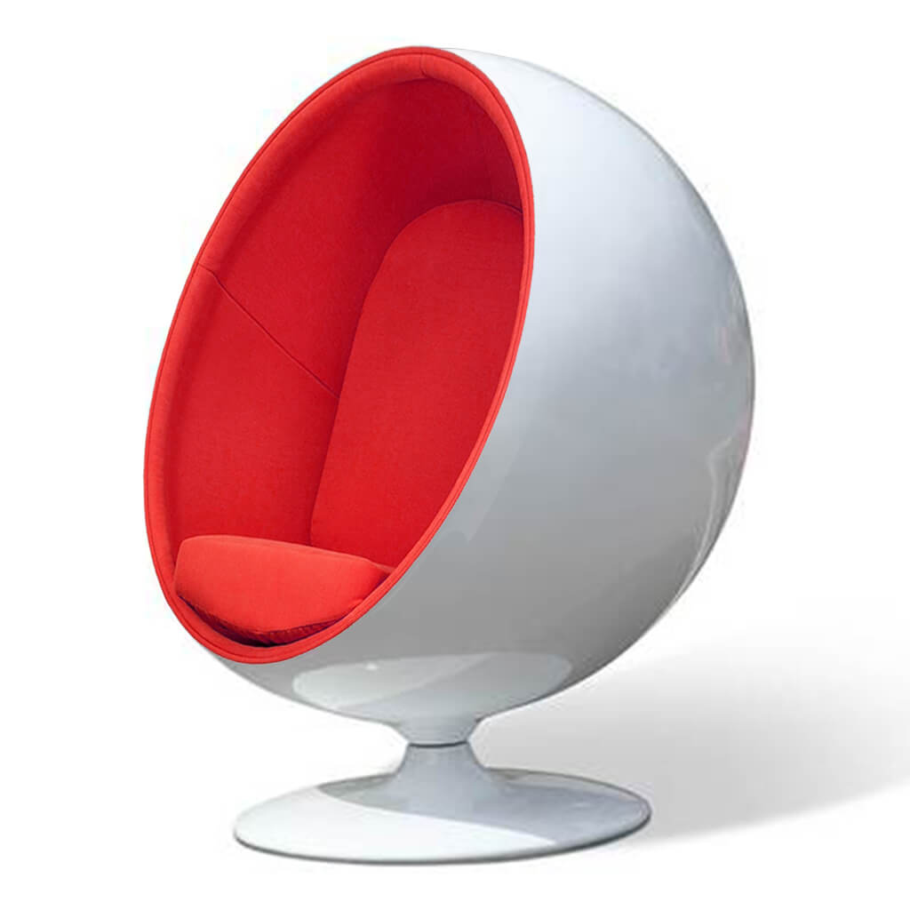 Ball Chair Cashmere Red Glossy White
