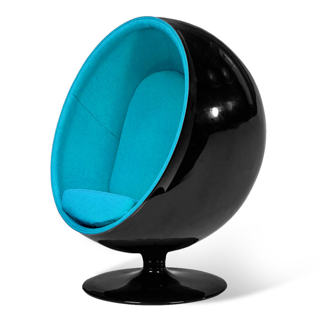 Ball Chair Cashmere Sky Blue Glossy Black