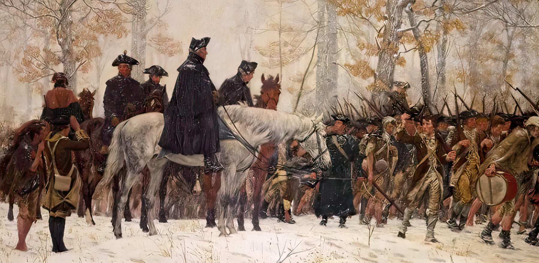 Washington at Valley Forge - Painting titled The March to Valley Forge