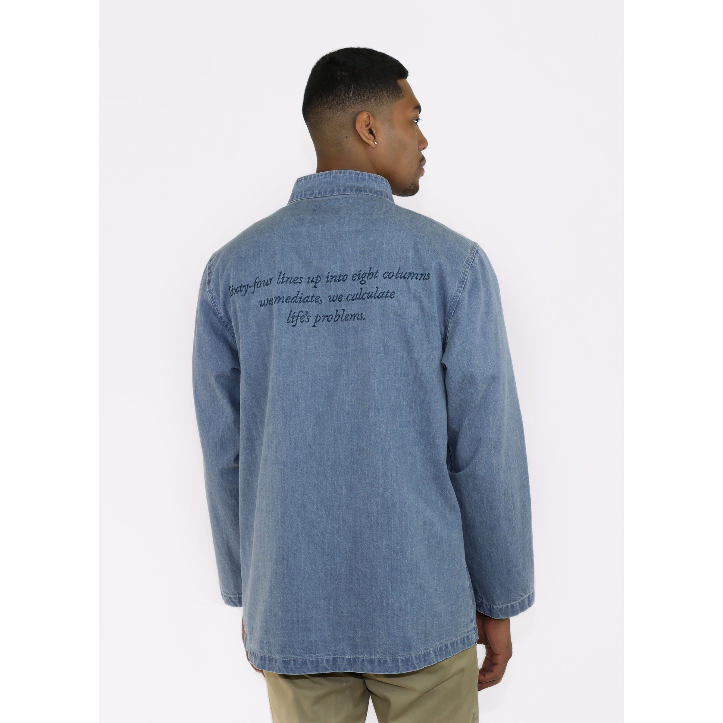 mandarin collar denim jacket