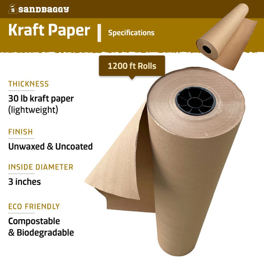 Heavy Duty Kraft Paper Rolls - 75 lb. Recycled Paper (Brown