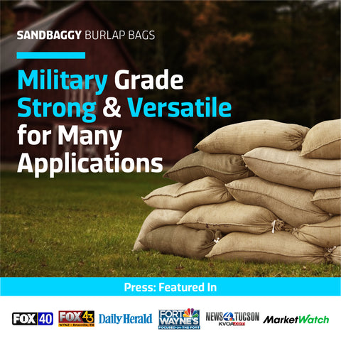 Military Grade Burlap Sandbags for building walls and barriers.