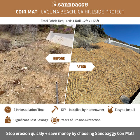 Coir Mat - Erosion Control (Biodegradable) - Coconut Fibers - 4 ft Wide  (Lasts 2-5 yr)