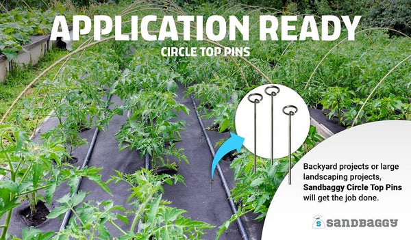 Circle Top Pins for Landscape Fabric & Weed Barrier - Sandbaggy