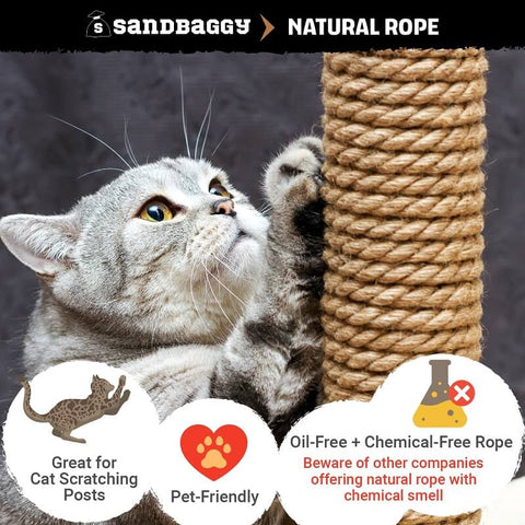 Natural rope: great for cat scratching posts, pet-friendly, oil-free and chemical-free rope (beware of other companies offering natural rope with chemical smell)
